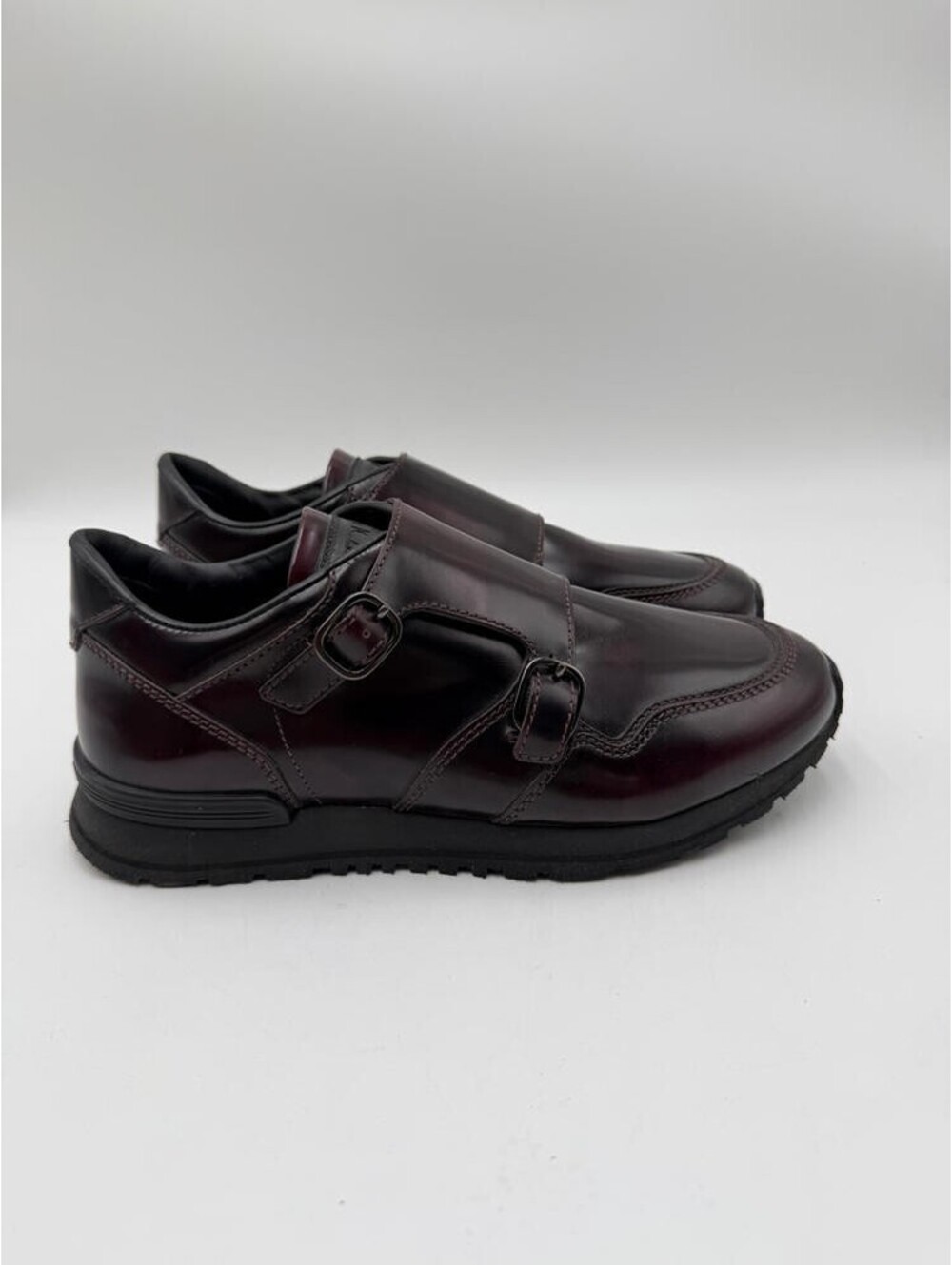 Tod's Men’s Double Monk Strap Shoe Sneakers Burgundy Leather Size 5A UK